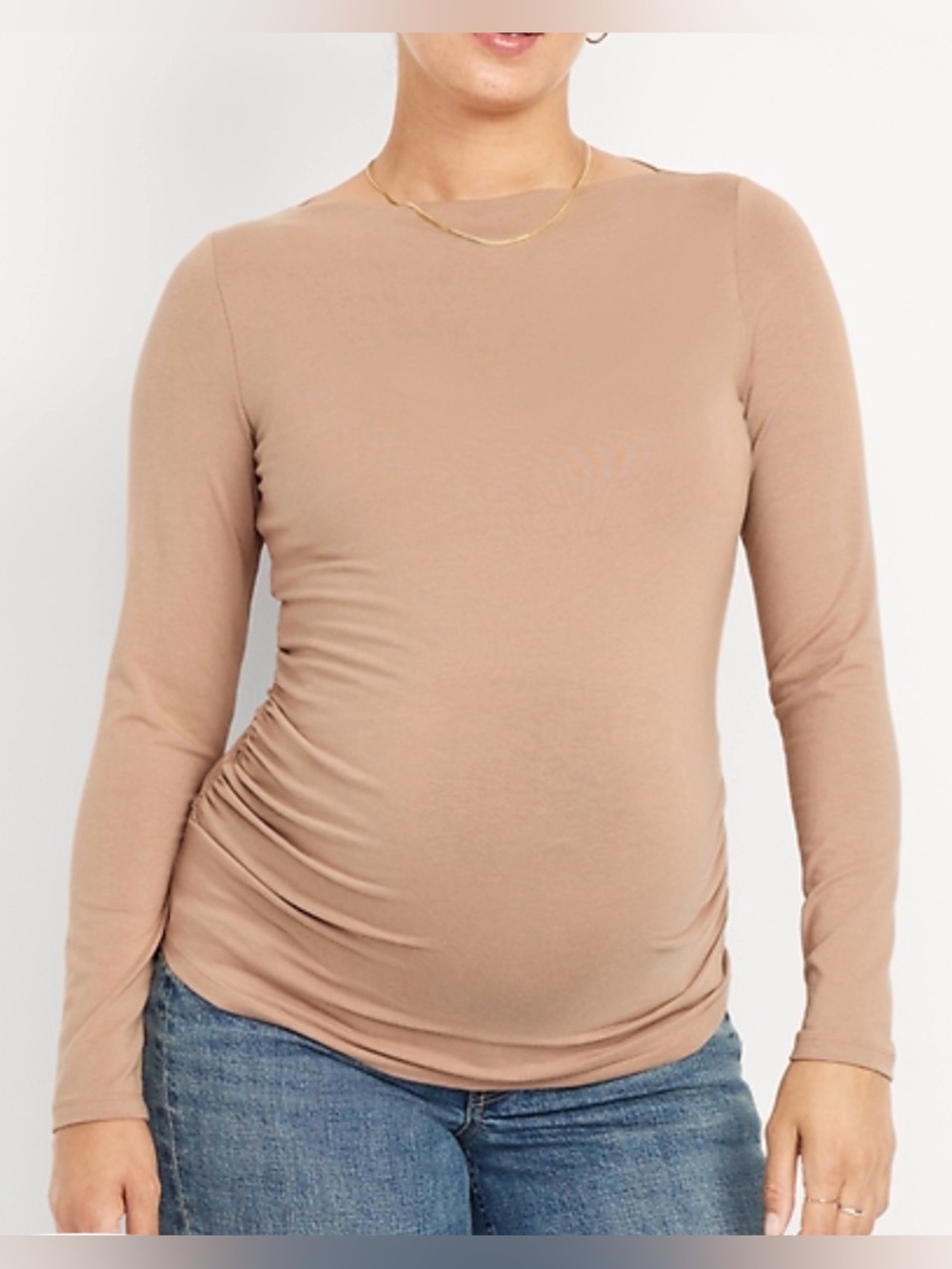 Old Navy Maternity Long-Sleeve Slit-Neck T-Shirt, Driftwood, sz M